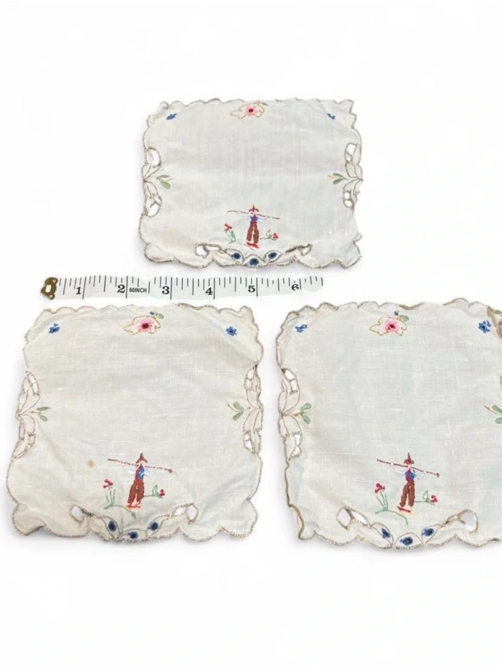 Antique Vintage Hand Embroidered Cocktail Napkins